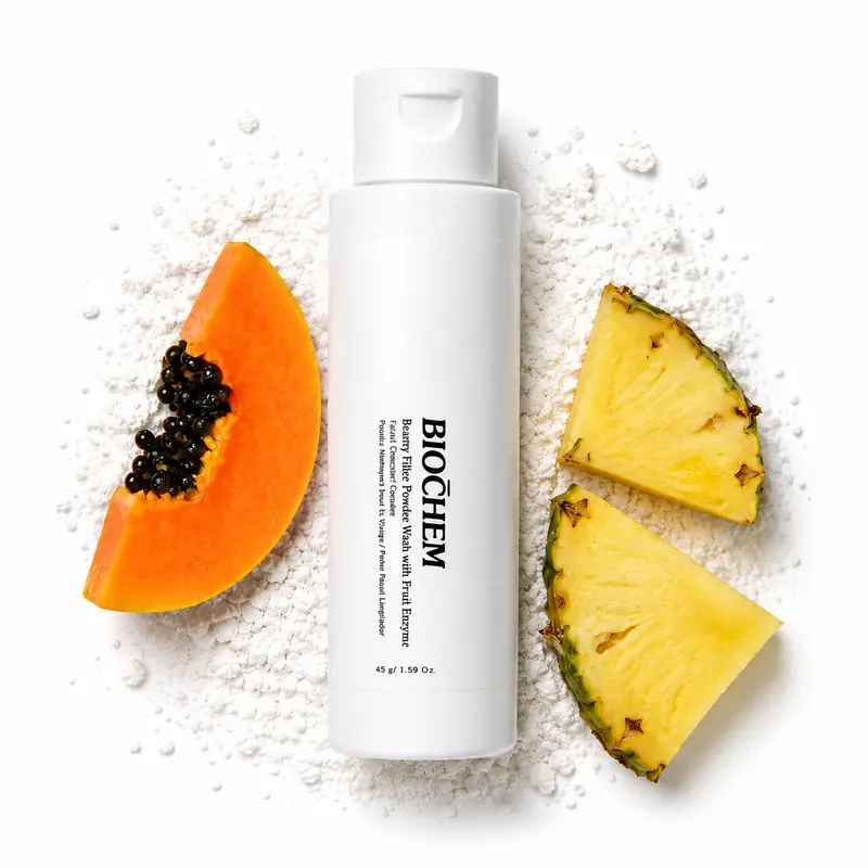 BIOCHEM Fruit Enzyme Powder Facial Wash - Plant-Based, Non-Toxic Daily Cleansing Foam Cleanser with Papaya & Pineapple Enzymes, Gentle Exfoliator, Low pH, Fragrance-Free for Sensitive Skin, 45g