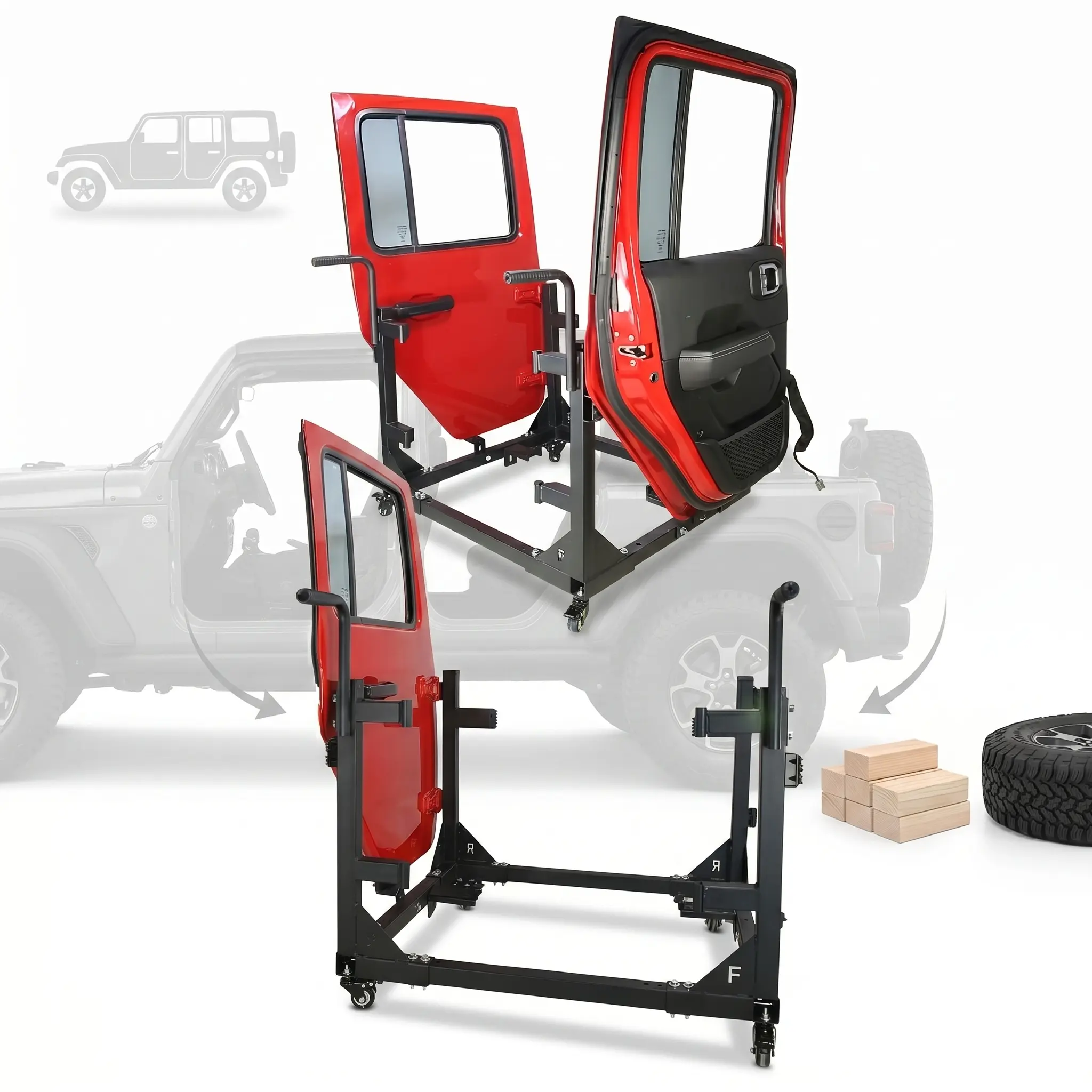 GARVEE Jeep Door Hanger Storage Rack Bracket Holder for 1987-2023 Jeep Gladiator JT & Wrangler JK JL TJ YJ JKU JLU - Removable Stand Cart for 2/4 Door Models, Perfect for Organizing Your Jeep! Universal Car Accessories Universal Automotive Accessories