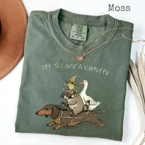 Comfort Colors Off To Cause A Kerfuffle T-Shirt, Funny Dachshund, Frog Meme, Raccoon Tee, Silly Goose, Short Sleeve Unisex T-Shirt