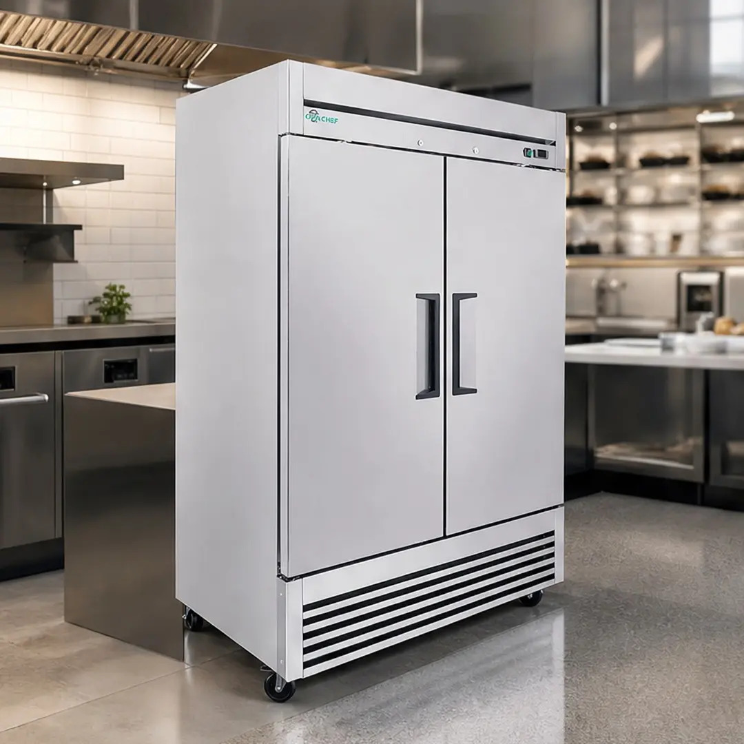 54" Wide Commercial Reach-In Double-Door Stainless Steel Freezer - 44.5 Cu.Ft Air Cooling, -8°F to 0°F, 6 Shelves, LED Light, ETL Listed, 351.42 lb, 54.13 W x 31.50 D x 82.25 H In, for Restaurant, Bakery, Supermarket Kitchen Meat Storage, Double Doors