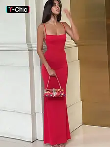 Women's Solid Knit Backless Cami Fit Dress, Elegant Sleeveless Dress for Party Club Dating Evening Wear, Ladies Summer Clothes