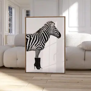 Zebra in Heels Print Black & White Poster Animal Fashion Wall Art Retro Zebra Art Girly Dorm Room Decor