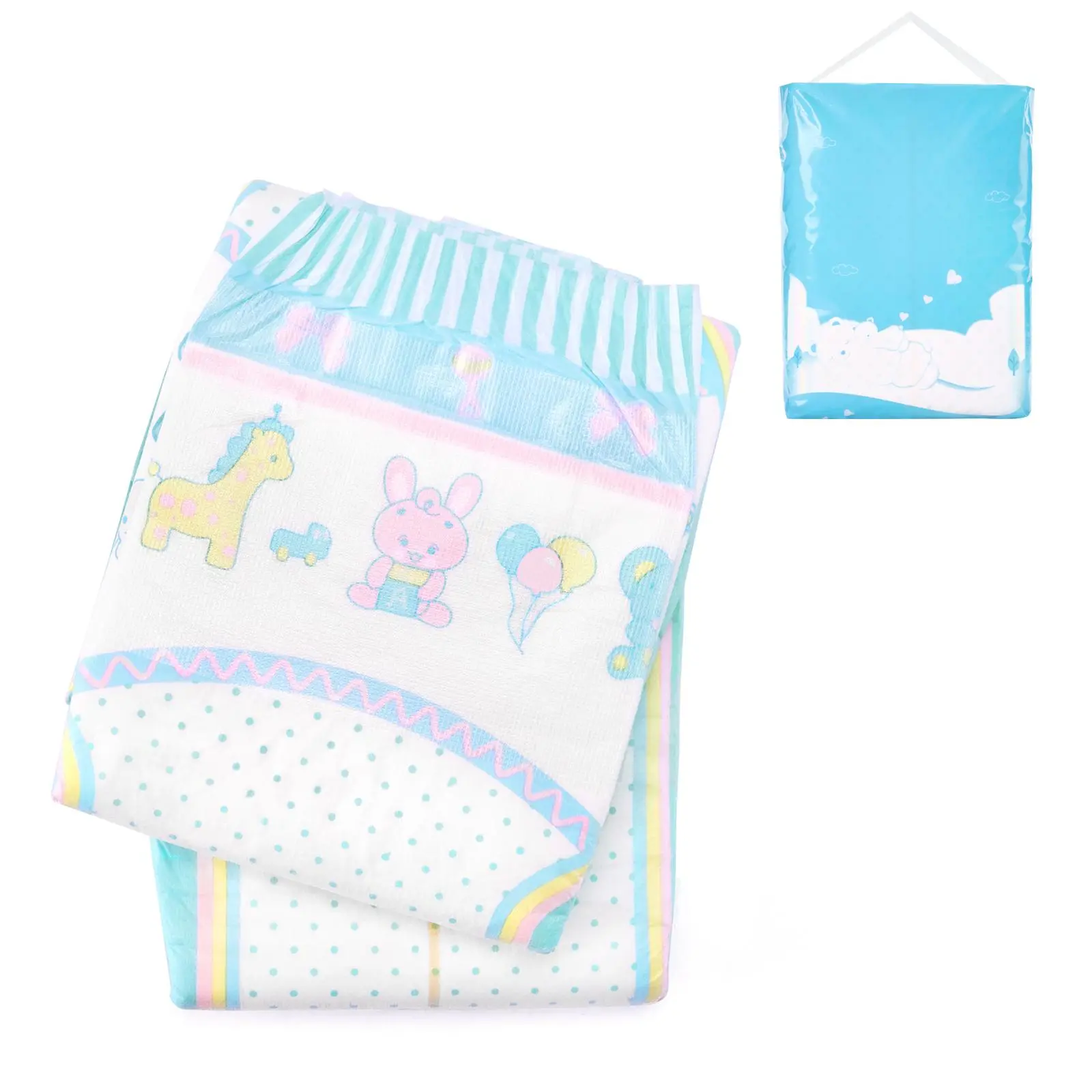 LITTLEFORBIG Adult Diapers, 181 oz High Absorbency for Overnight Protection, Printed Cloth-Back with Hook & Loop Tabs, Baby Parade Design, Extra Large (48"-56"), 2-Pack