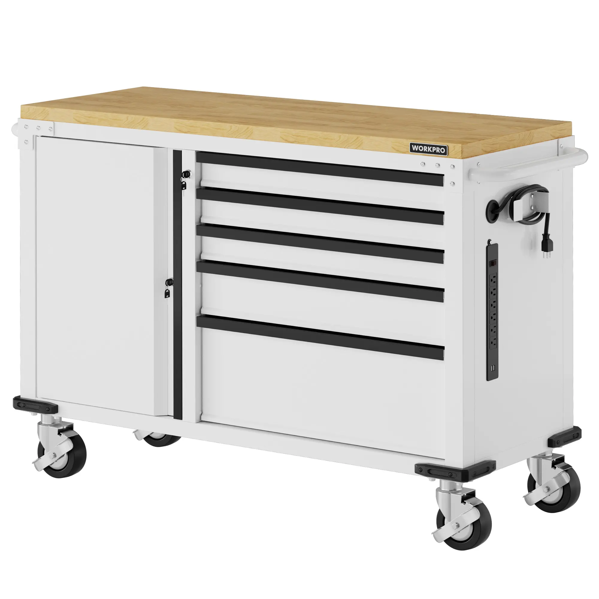 #backtoschool WORKPRO Drawer & 1-Door Rolling Tool Chest, Heavy Duty Tool Chest with Wheels, Power Strip, Locking System, Rolling Cabinet for Garage, Home & Kitchen, 1000 lbs Capacity
