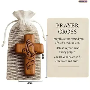 Handmade Wooden Prayer Cross Pocket Cross Christian Gift Set with Pouch and Prayer Card Religious Gift for Christmas Easter Daily Prayer