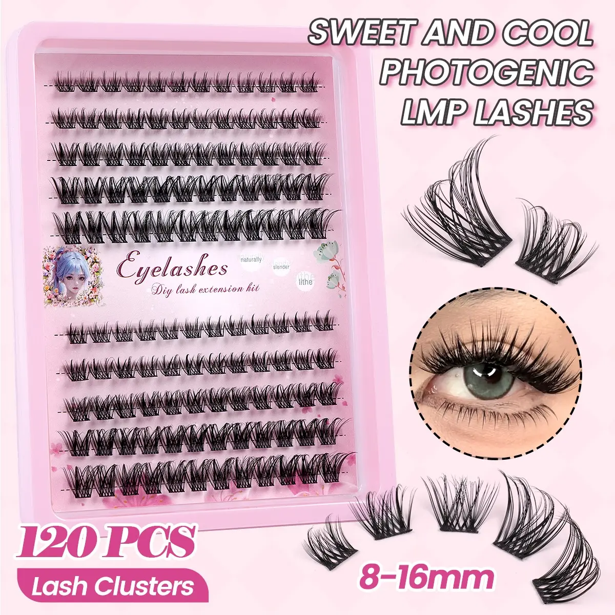 MAGEFY 120 Cluster Segmented D Curl Eyelashes 8-16mm, Natural Look Handmade DIY Extensions, Party Gift for Women Girls
