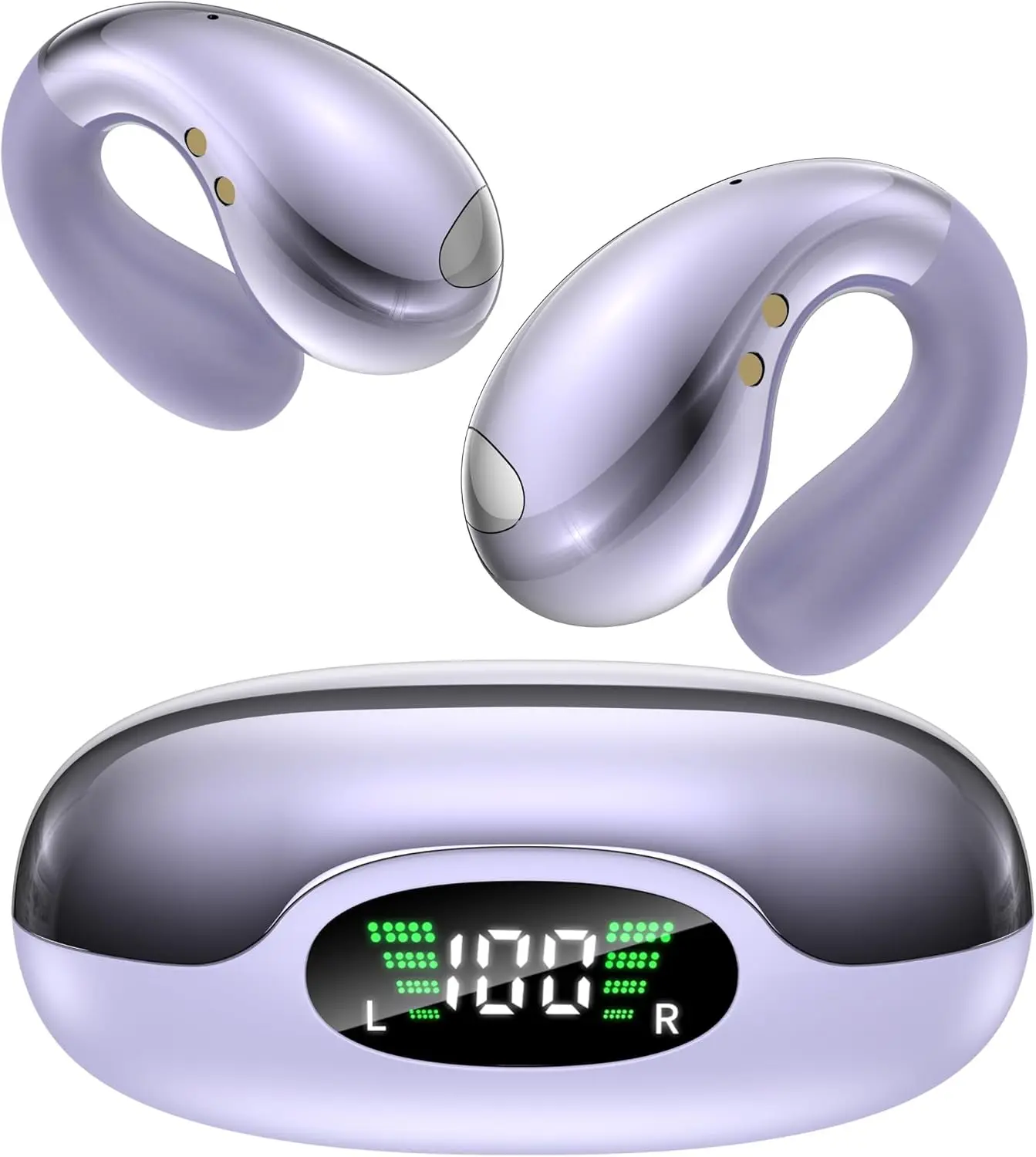Wireless Bluetooth earphones, clip-on sports earphones， noise cancelling headphone ， HD Sound, Long Battery Life, iOS and Android, Ideal for running, cycling, working out, office use, commuting and travelling Purple Audio Earbud Stereo Bone