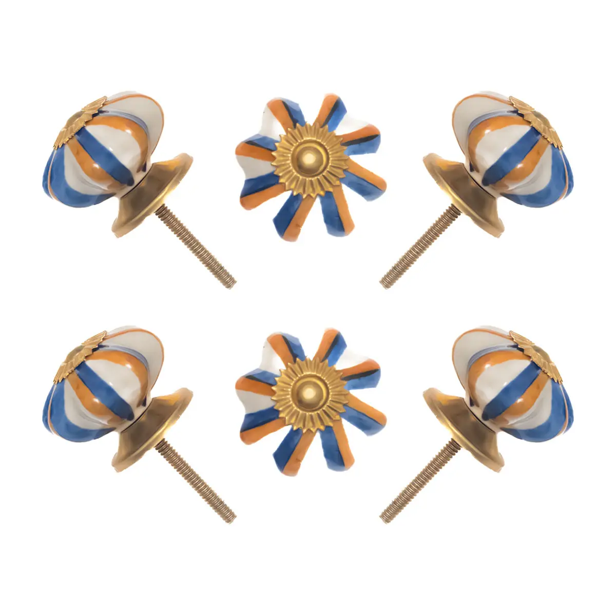 Nautical Striped Ceramic Knob (Pack of 6) - Coastal Chic & Easy Install for Cabinets & Drawers By CDNY