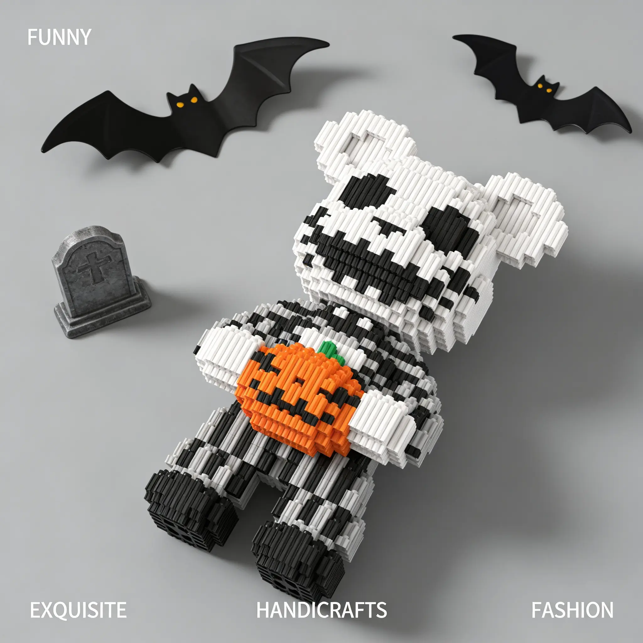 1472pcs Halloween Pumpkin Bear Series Building Blocks, Creative DIY Craft Kit, Desktop Home Decor, Educational Stress Relief Model, Festive, Building Sets