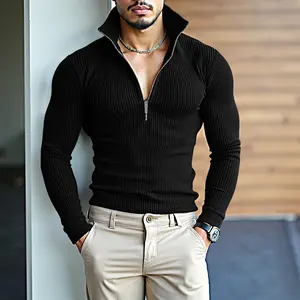 INCERUN Men's All-Season Sexy Muscle Fit Ribbed Knit Sweater, Half-Zip Turtleneck Base Layer for Casual, Clubbing, Date Night, Gym, Layering