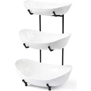 Fruit Bowl for Kitchen Counter - 3 Tier Ceramic Fruit Rack, Fruit Basket for Fresh Tiered Fruit Platter Serving Trays for Party