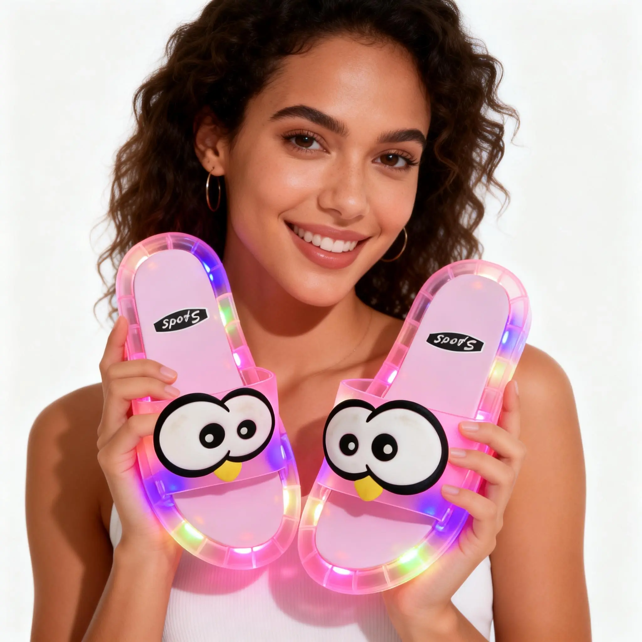 Women Press Activated LED Light Up Slippers, Transparent Clear PVC Jelly Glowing Slides, Cute Luminous Summer House Slippers, Ideal Ladies Gift, Multiscene Indoor Bedroom Bathroom Night Party Camping Travel Outdoor Luminous Light Up Summer Shoes