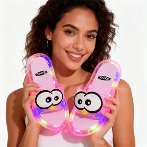 BIQIHERE Women's Super Bright 5-Color LED Light-Up Flip Flops Heel-Activated Glowing Cartoon Sandals Unisex Battery-Powered PVC Summer Slippers for Night Out Pool Party Beach Home Cute Fun Gift for Women Girls Ladies Daughter - Footwear, Shoe, Slide