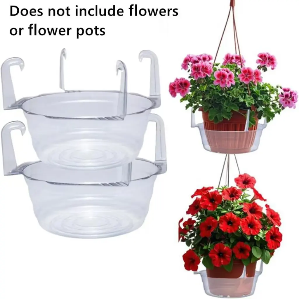 8 Inch Plant Saucer Drip Tray, Transparent Thick Plastic Water Catcher for Hanging Baskets & Potted Plants, Crack-Resistant Round Planter Base for Indoor Outdoor Garden Use