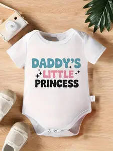 Daddy's Little Princess Baby Girl Bodysuit, Multicolor Bubble Letter Star Print Short Sleeve 100% Cotton Newborn Infant Romper Onesie