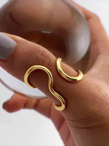 Women's Stainless Steel Open Ring, Irregular Line Design, Simple Daily Commute Accessory, Versatile Geometric Women's Jewelry, Unique Rings