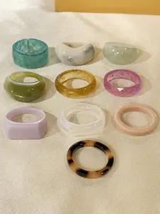 Women Boho Resin Ring Set Tie-Dye Design, Trendy Daily Wear Jewelry Gift for Her, Perfect Summer Party Accessory Statement Rings