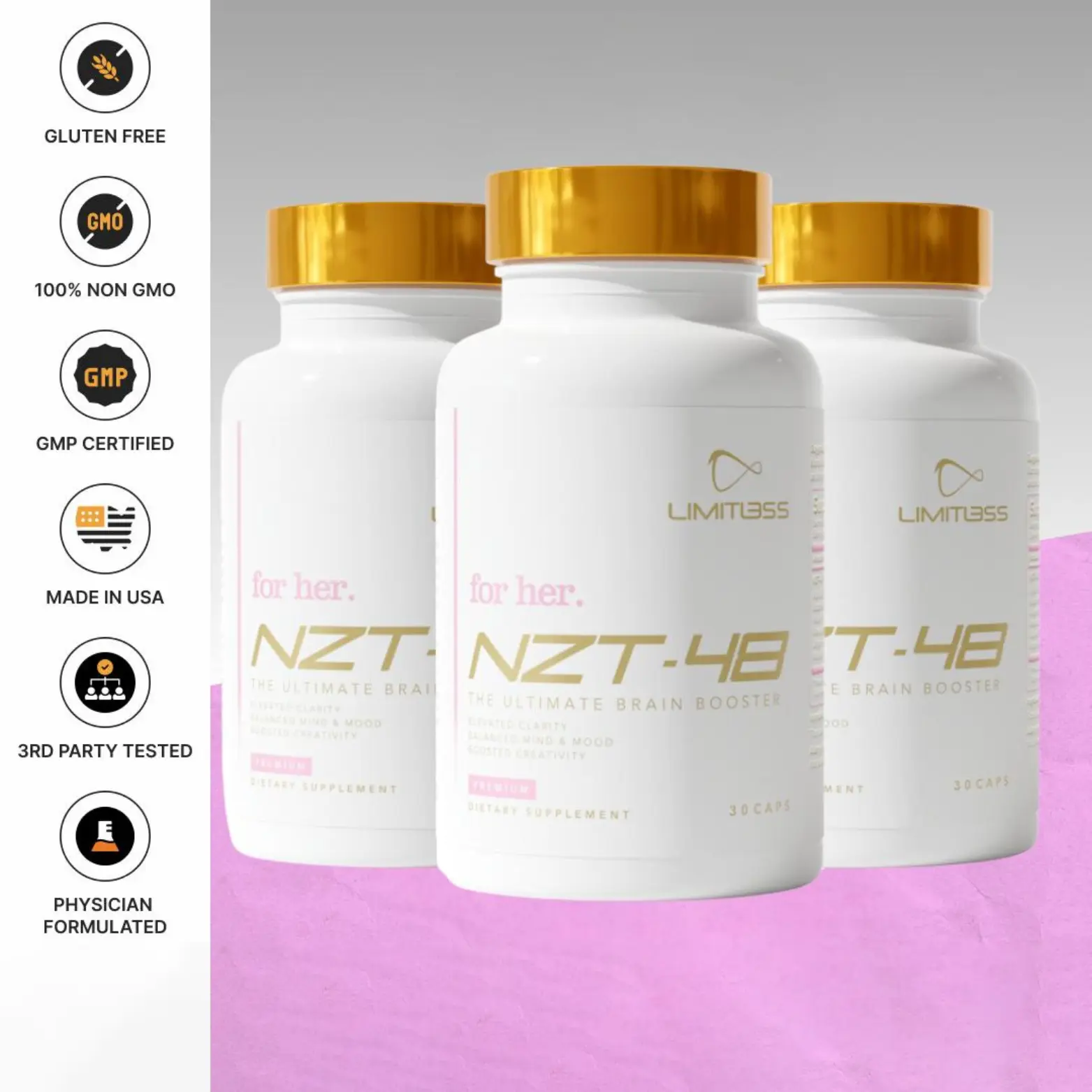 3 Bottles of NZT-48 FOR HER LIONS MANE Ultimate Brain Booster by