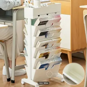 Simple Style Removable Plastic Table Side Bookshelf Rack Multifunctional Desk Book Stand Book Book Bag Office Small Furniture Roller Book Storage Finishing Rack To Save Space