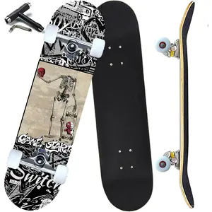 Beginner-Friendly Double Kick Skateboard 31"x8" Double Kick Skateboard, 7 Layers Canadian Maple Concave Deck, Beginner Friendly Skate Board for Kids, Teens, Youths & Adults