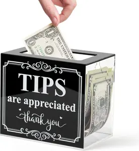 Tip Jar for  Donation Raffle  Collection Storage Box for Bartender Bars Restaurants Musicians Drive and More 6 X 4 X 5 Inch