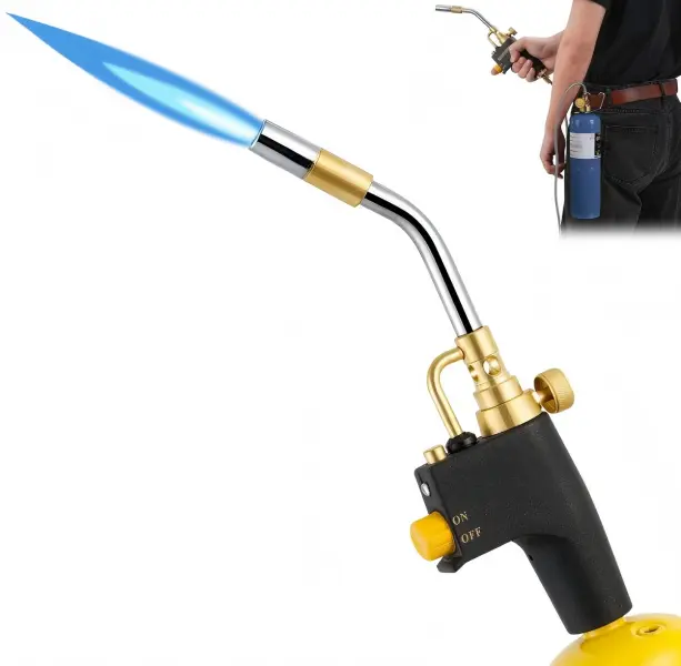 Propane Torch Head, High Intensity Trigger Start Mapp Gas Torch with Self Ignition & Flame Lock, Adjustable Flame for Welding, Brazing, Soldering, Cooking & Ice Melting (Gas Tank Not Included), Multi-Functional