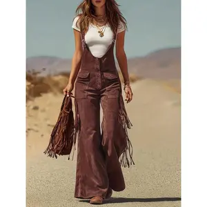 Women's retro suede trimmed wide leg work pantsRAIMENTRY