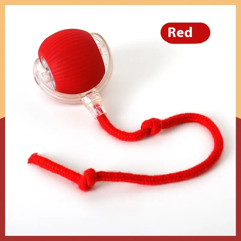 Interactive Cat Toy Ball, Automatic Rolling Motion Activated Cat Toy with Rope Tail, 3 Play Modes & Chirping Sound for Indoor Cats – Red, Green & Gray
