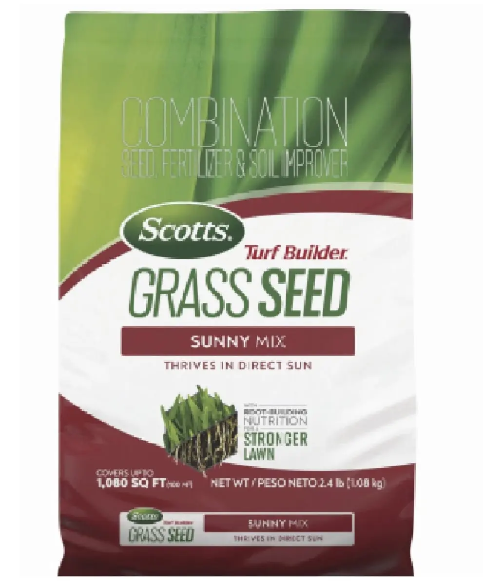 Turf Builder Grass Seed Sunny Mix, 2.4 lbs Full Sun Mixed Seed for New Lawn & Overseeding with Root-Building Nutrition