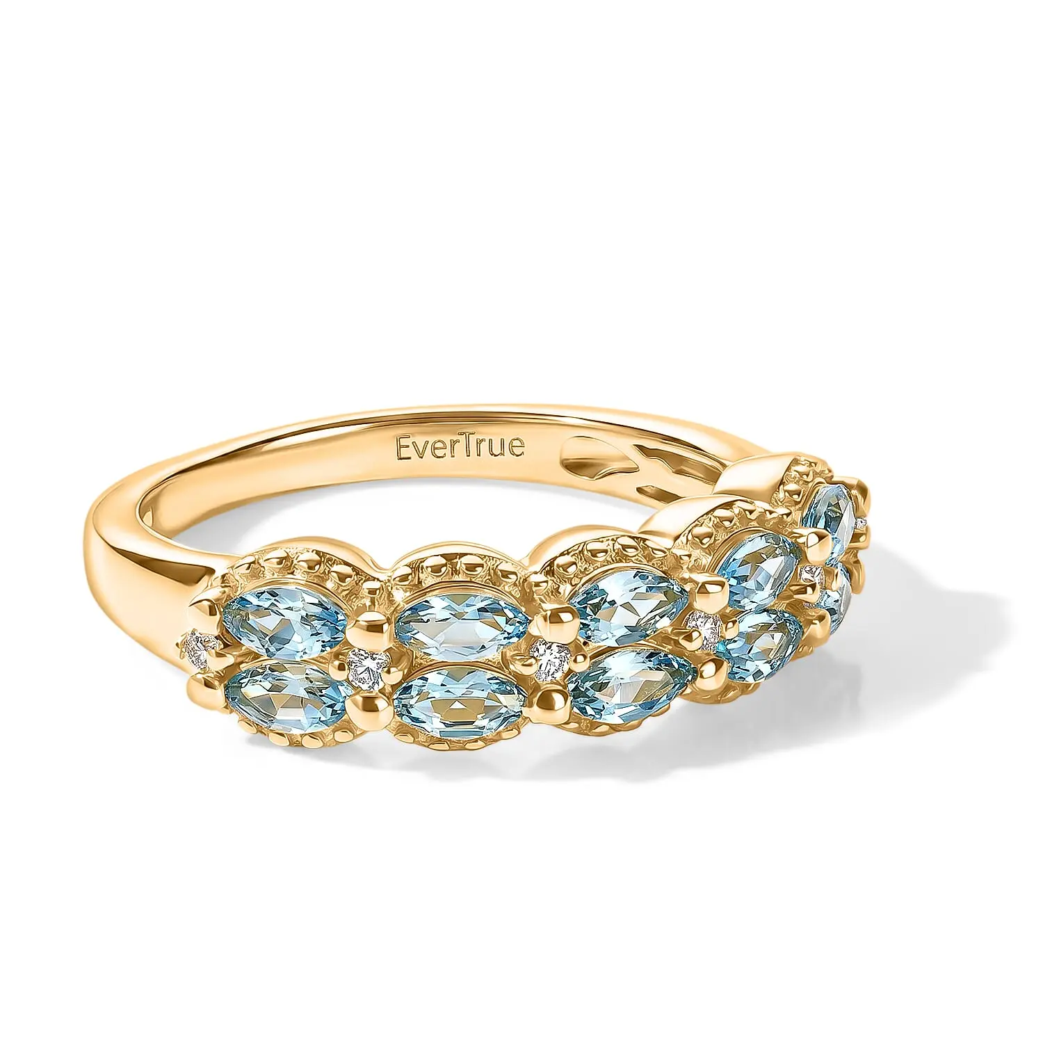 EverTrue Premium Betroka Blue Apatite, White Zircon Ring in 18K YG Plated (Size 10.0) 1.00 ctw