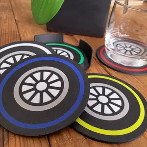 Racing Tire Coaster Set (5 Coasters + Free Holder) | Motorsport Gifts | Home Decor
