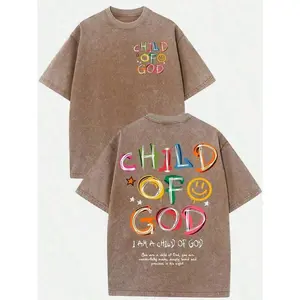 Christian Graphic T Shirt Oversized Vintage Washed Tee Child Of God Shirt Faith Based Retro Streetwear Casual Cotton Summer Tee Inspirational Religious Gift For Women Men