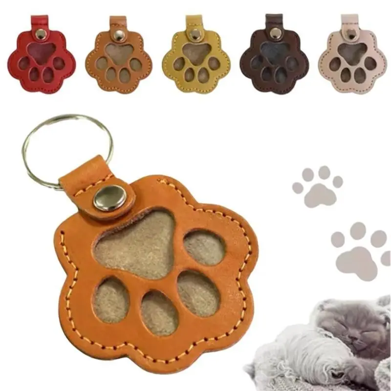 3 Pcs Cat and dog hair keychain creative pet cat and dog decoration for pet owners to collect and commemorate - portable, Durable PU Leather tag for DIY Cat/Dog paw print & hair storage