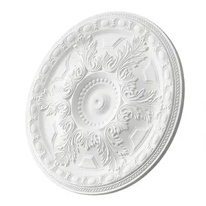 FixtureDisplays 26.38 Inch Ceiling Medallion Decorative, Round White Plaster Carved Lamp Plate for Pendant Lamp Decoration, Bedroom, Living Room Cloakroom 90 Day Lead Time 22238