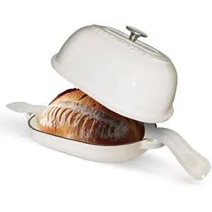 Cast Iron Bread Oven,6 QT Bread Oven,Thick Enameled Loaf Pan with Lid,Bread Pans for Homemade Bread,14.5"Dutch Oven for Bread Baking,Dutch Oven-with  Baking Mat&Recipe,Gifts for Family,White