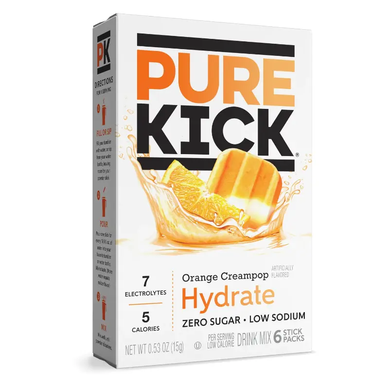 6x Pure Kick Hyrdate Orange Creampop Drink Mix Thirst Quencher Beverage Refreshment 6ct