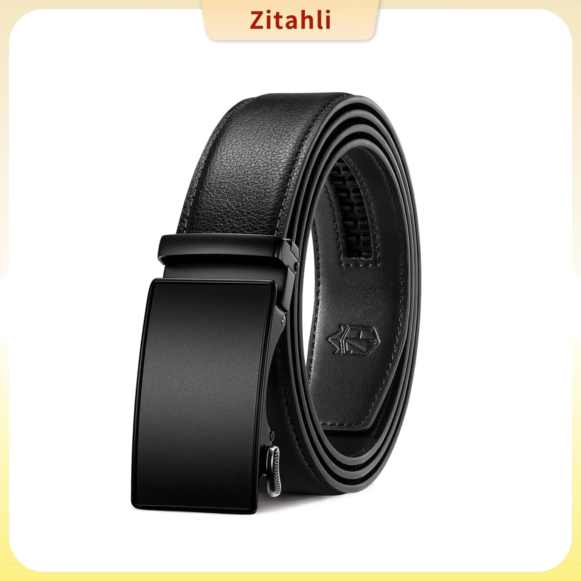 Zitahli Belt Men,Leather Ratchet Belt for Men Dress Casual Every Day with Adjustable Buckle,Trim to Fit For Gift