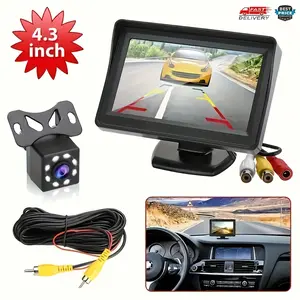 Rearview mirror backup camera HD parking system with a 4.3-inch display and an 8-LED HD backup camera kit for safe parking and reversing driving.