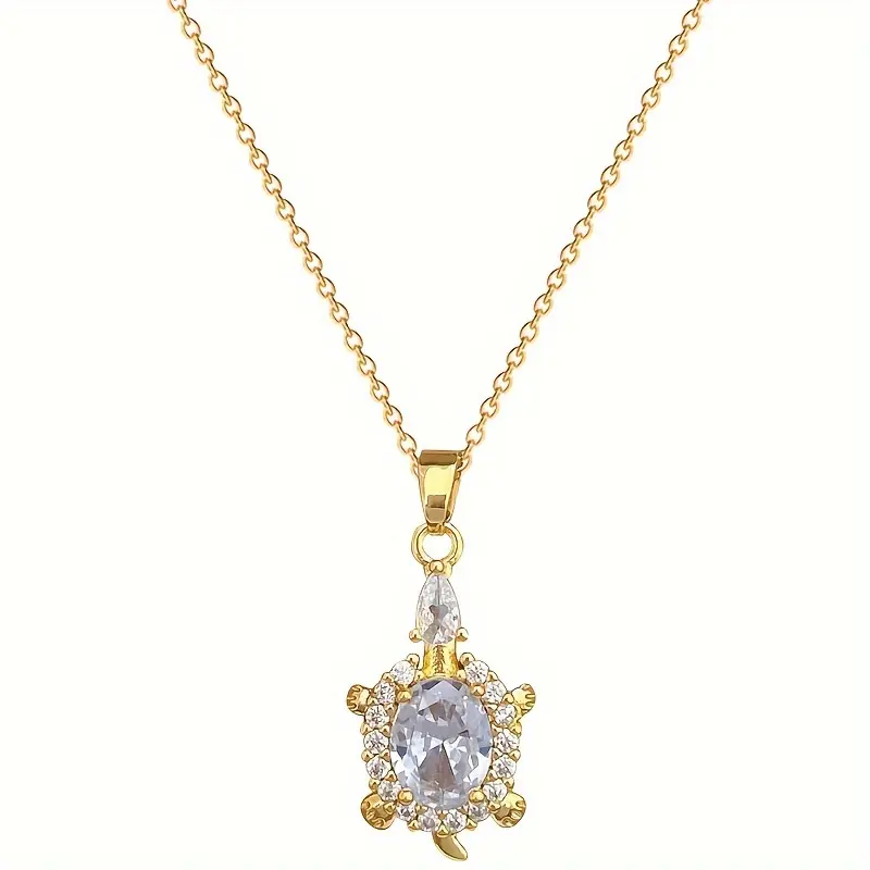 1pc925 Sterling Silver Turtle Necklace Plated 18k Jewelry Inlaid Zircon Pendant Suitable For Family And Friends Birthday Gifts