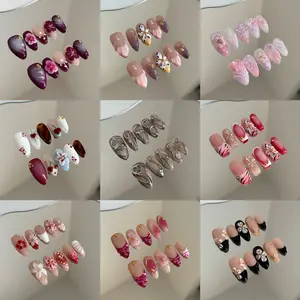 3D FLOWER ALMOND OVAL HANDMADE PRESS ON NAILS,10PCS/SET FAKE NAILS ACRYLIC NAIL,ROUND