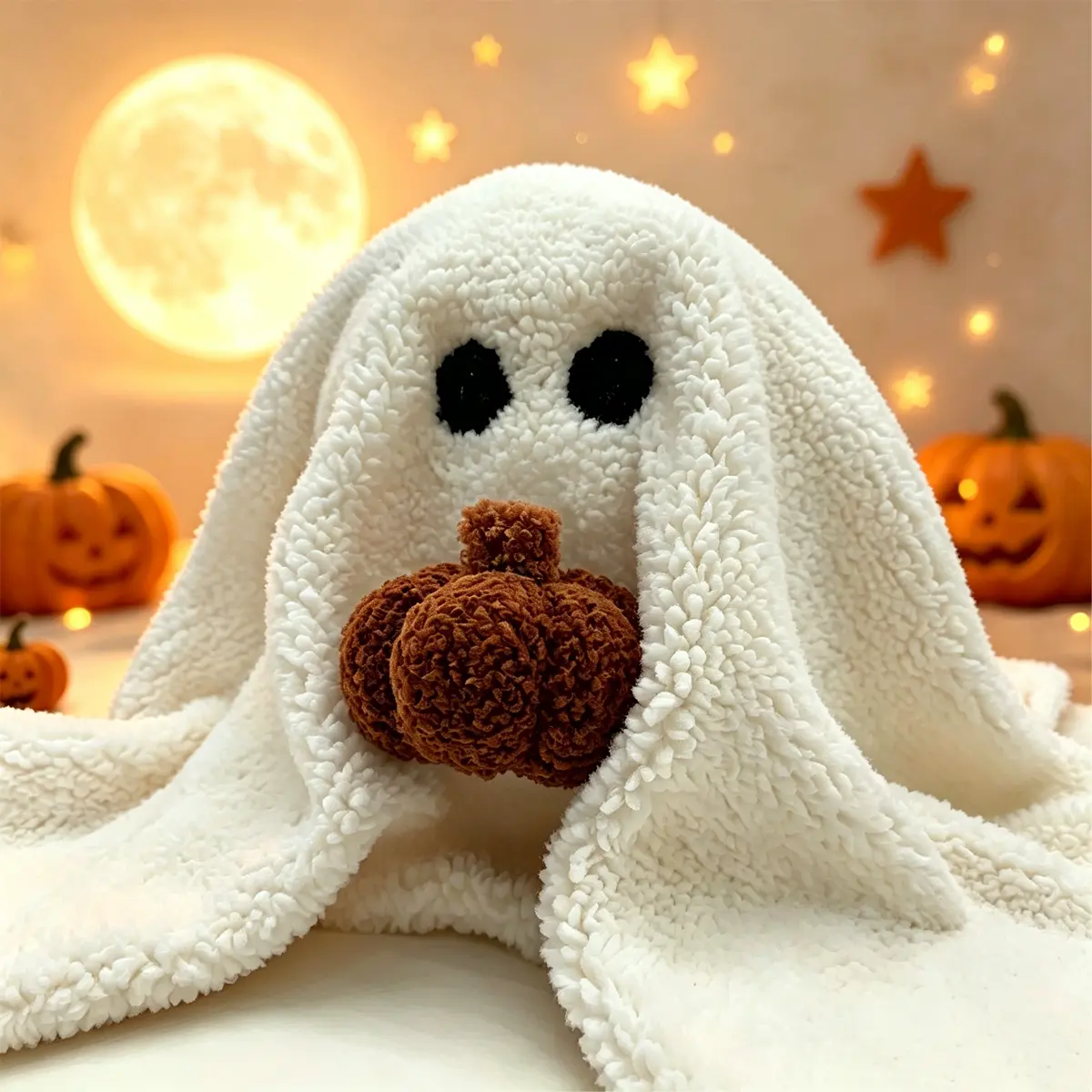 Cute Plush Unisex Halloween Ghost Stuffed Toy with Ghost Pumpkins - Shape Support Soft Pillow, Indoor Halloween Decor for Kids