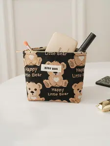 Cute Bear Pattern Toiletry Bag, Portable Cosmetic Storage Bag, Zipper Makeup Bag, Versatile Storage Bag for Travel, Outing, Daily Use