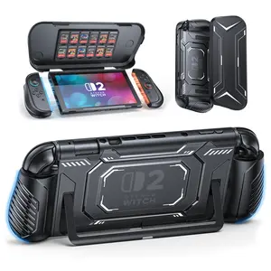 FASTSNAIL Switch 2 Protective Case, Switch 2 Cover with Dockable TPU Middle Frame, Non-Slip Ergonomic Grip for Joycon 2, Anti-Scratch PC Front Cover with 12 Game Card Slots for Switch Wii Skins