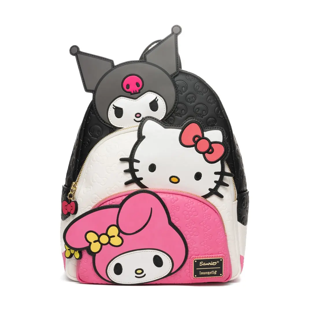 Loungefly Sanrio Kuromi-My Melody-Hello Kitty Glow-In-The-Dark 3-Pocket Mini Backpack, Cute Casual Daypack, Lightweight Zip Character Backpack, Cute Backpack, Casual Daypack Backpacks