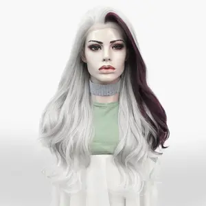 IMstyle Carrie grey with purple-red money piece 13*2 lace front wigs  Synthetic Costume Wigs-GX102-240211