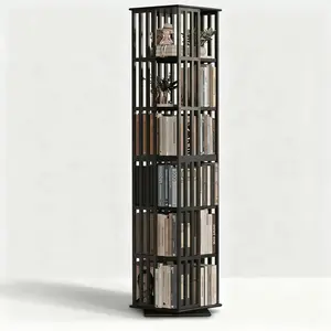 Lauxery Rotating Bookshelf– 6 Tier 360° Bamboo Revolving Bookcase, Spinning Corner Bookshelf, Space-Saving Book Shelf Tower for Small Spaces, Home Office, Living Room Vertical Storage– Black