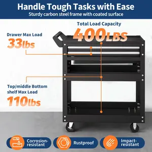 Heavy Duty 5-Tier Rolling Tool Cart – Lockable Drawers, Pegboards, Side Hooks, 400 LBS Capacity, Metal Storage Organizer for Garage, Workshop, Repair Shop