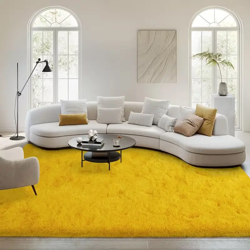 JAKOLIVE Yellow Bright-Colored Vibrant Solid Thickened Extra Soft Fluffy Plush Area Rug, Suitable for Living Room & Bedroom, Ideal for Home Decoration & Air-Conditioned Summer Use, Great Mother's Day Gift, Thickened Area Rugs, Solid Area Rugs