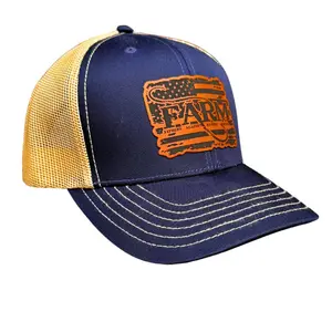 Flag Leather Patch Hat-Navy/Gold