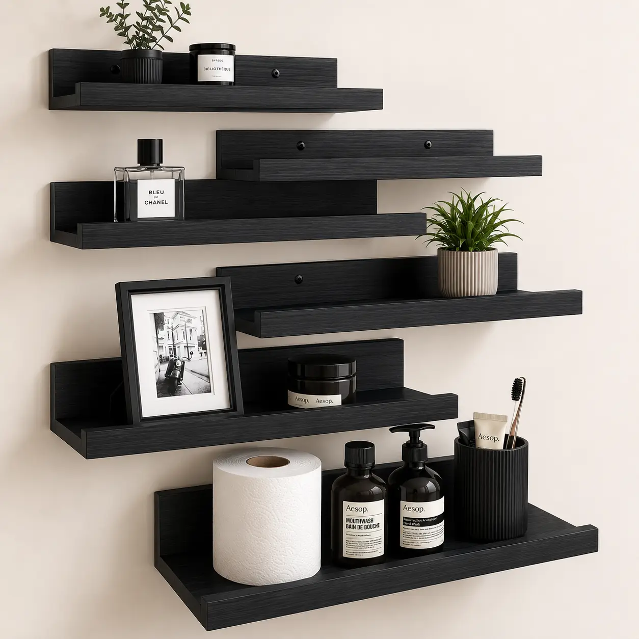 Floating Wooden Shelves Set of 6 | Wall Mounted Storage for Living Room, Bedroom, Kitchen & Bathroom Floating Wooden Shelves Set of 6 | Wall Mounted Storage for Living Room, Bedroom, Kitchen & Bathroom